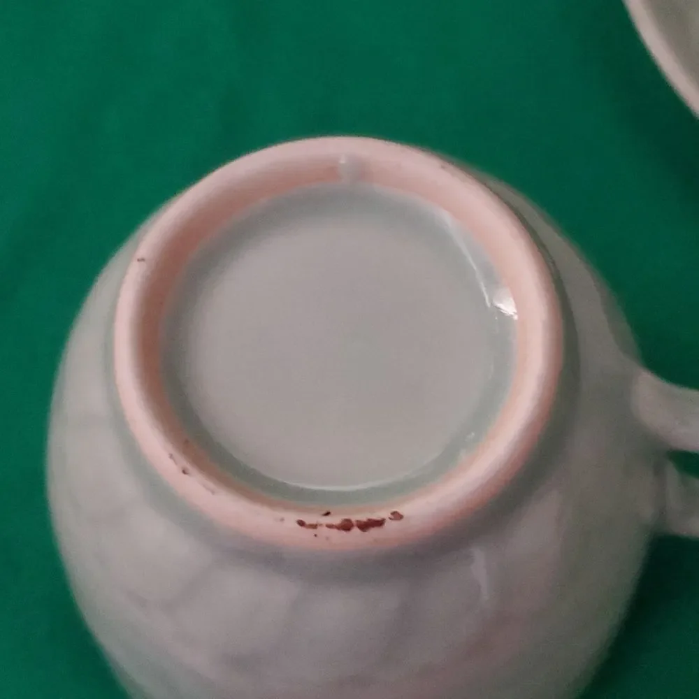 Vintage Longquan Celadon Koi Carp Fish Tea Cup Saucer 6 0z.